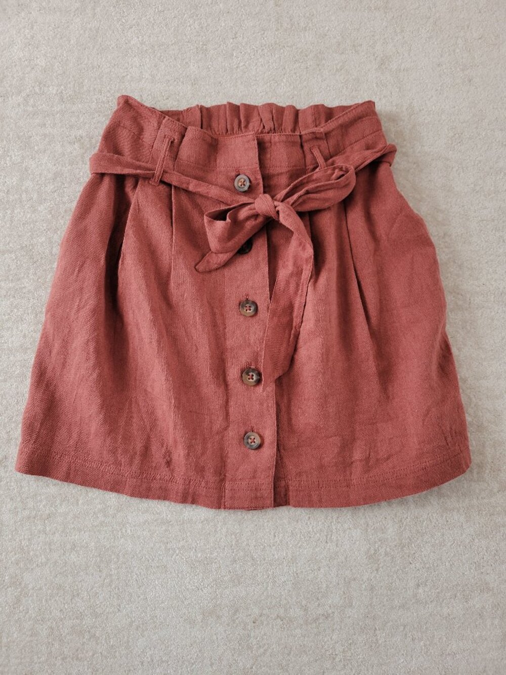 Hollister Linen Blend Tie Waist Button Down Mini Skirt Small Womens Burnt Orange